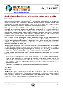 Australian Native Citrus – Wild Species, Cultivars and Hybrids Introduction Australia Has Six Species of True Native Citrus1