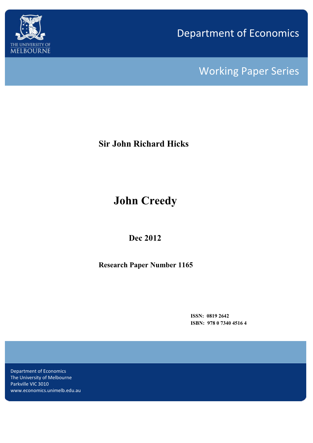 John Creedy Department of Economics Working Paper Series