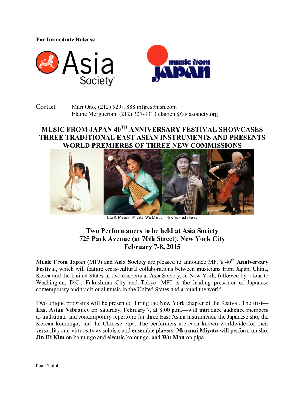 Music from Japan 40 Anniversary Festival Showcases Three Traditional East Asian Instruments and Presents World Premieres of Thre