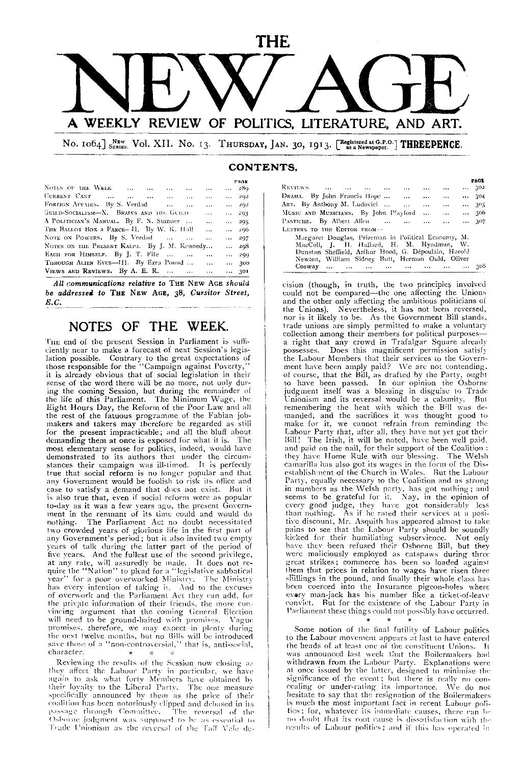 New Age, Vol.12, No.13, Jan.1913