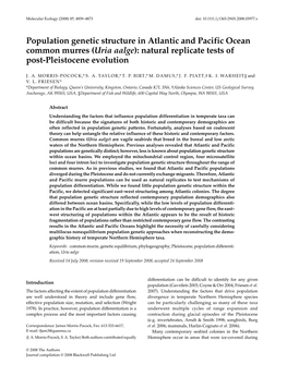 Population Genetic Structure in Atlantic and Pacific Ocean Common Murres