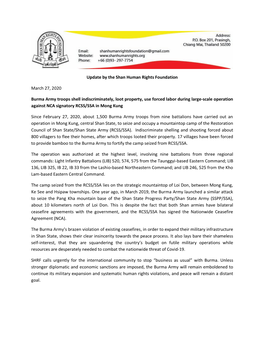 Update by the Shan Human Rights Foundation March 27, 2020 Burma