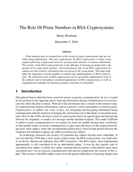 The Role of Prime Numbers in RSA Cryptosystems