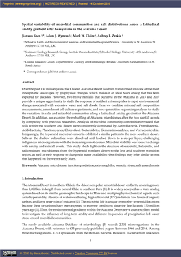 Spatial Variability of Microbial Communities and Salt Distributions Across a Latitudinal Aridity Gradient After Heavy Rains in the Atacama Desert