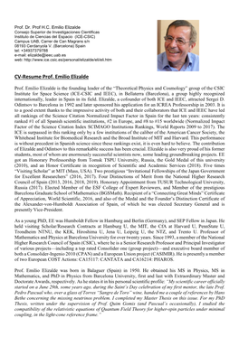CV-Resume Prof. Emilio Elizalde
