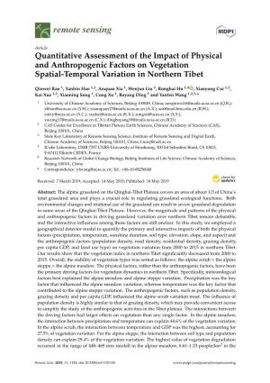 Quantitative Assessment of the Impact of Physical and Anthropogenic Factors on Vegetation Spatial-Temporal Variation in Northern Tibet