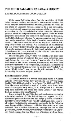 The Child Ballad in Canada: a Survey1