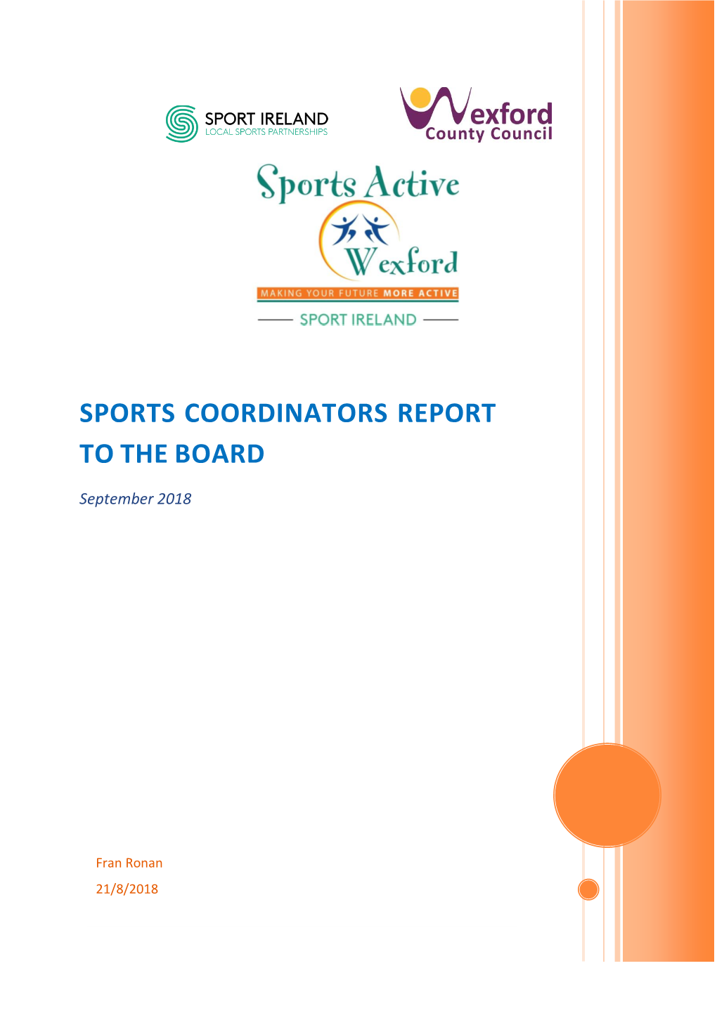 Sports Coordinators Report to the Board