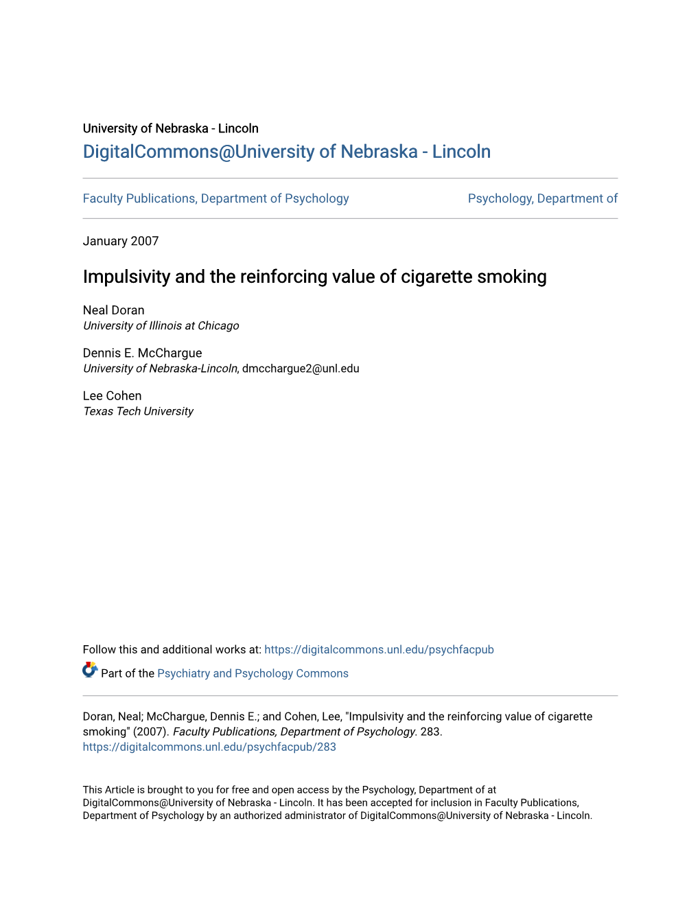 Impulsivity and the Reinforcing Value of Cigarette Smoking