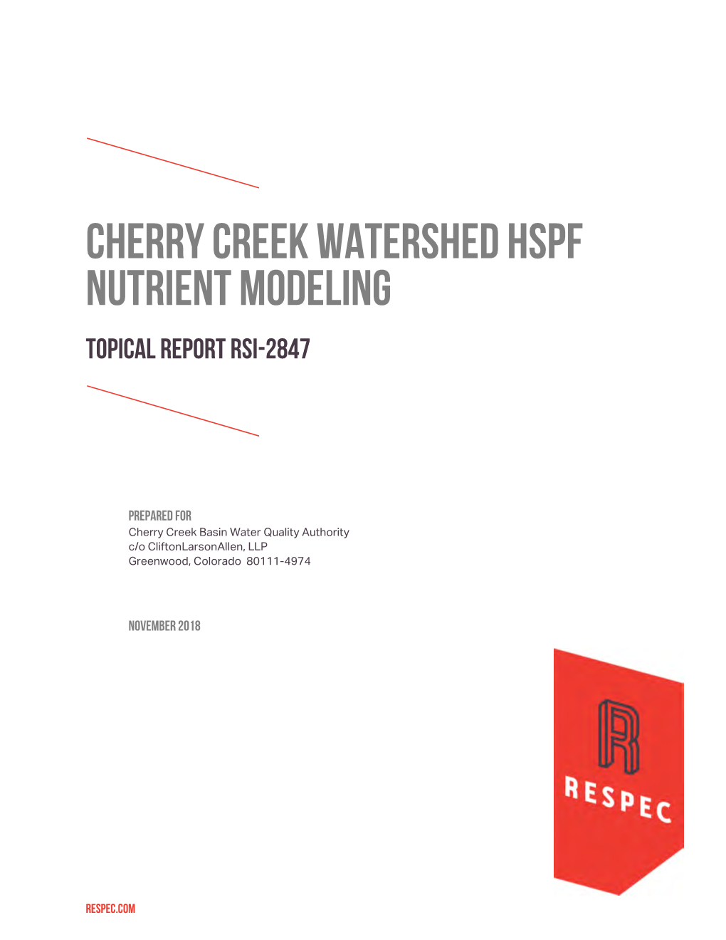 Cherry Creek Watershed Hspf Nutrient Modeling Topical Report Rsi-2847