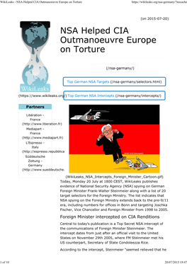 Wikileaks - NSA Helped CIA Outmanoeuvre Europe on Torture