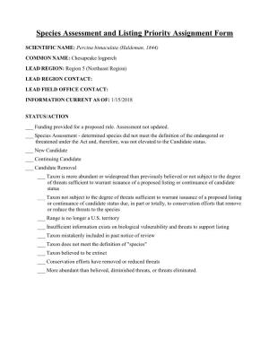 Species Assessment and Listing Priority Assignment Form