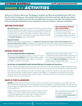 EXTREME MAMMALS Amnh.Org/Extrememammals GRADES 3-5 ACTIVITIES