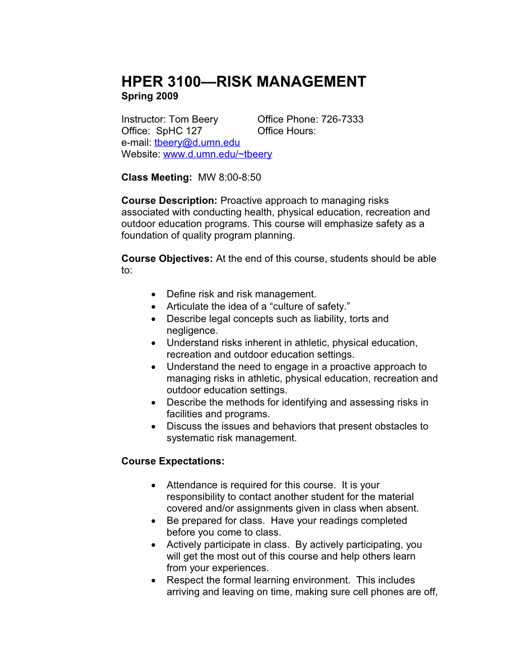 Hper 3100 Risk Management