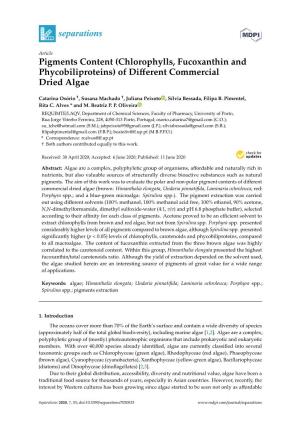 Pigments Content (Chlorophylls, Fucoxanthin and Phycobiliproteins) of Diﬀerent Commercial Dried Algae