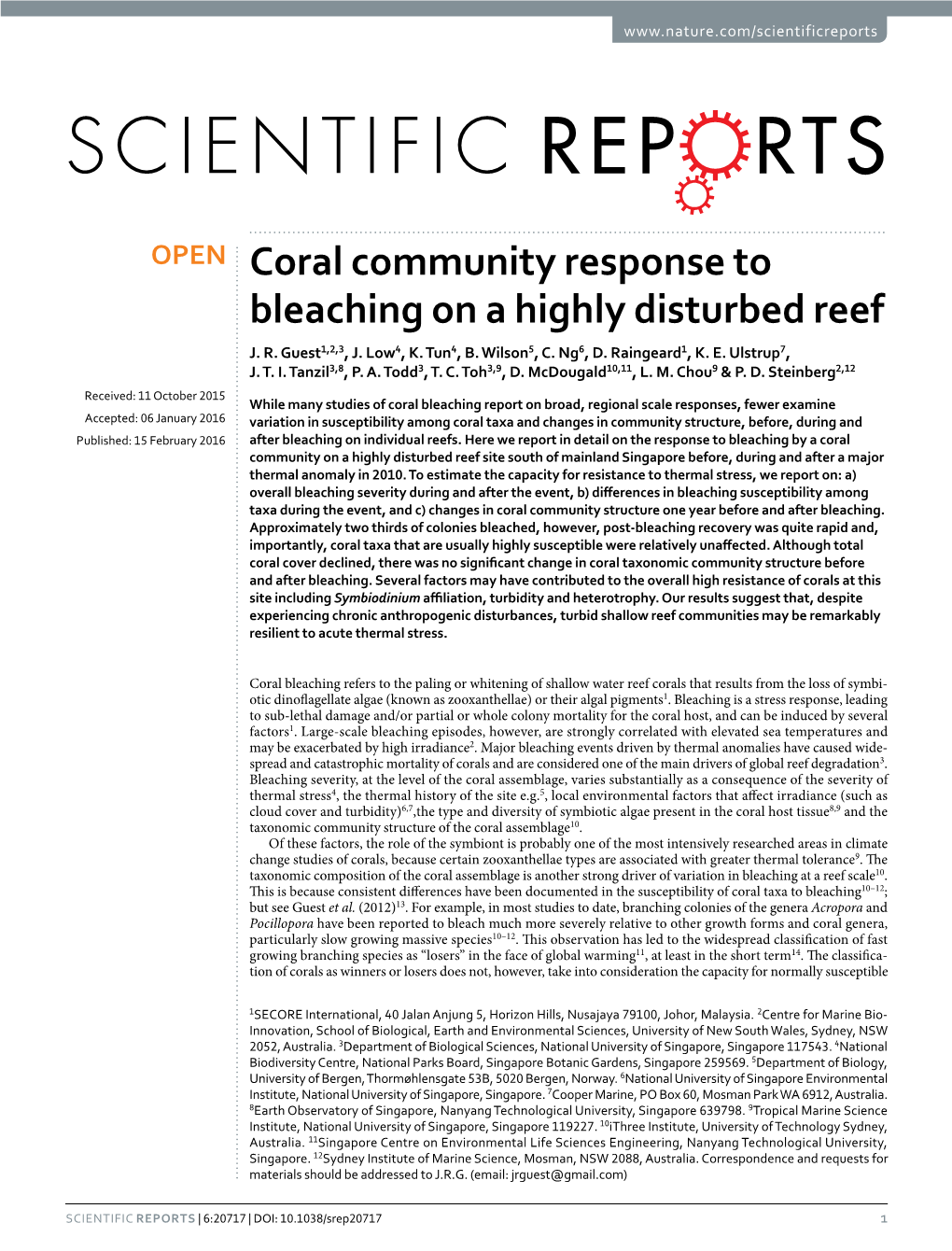 Coral Community Response to Bleaching on a Highly Disturbed Reef J