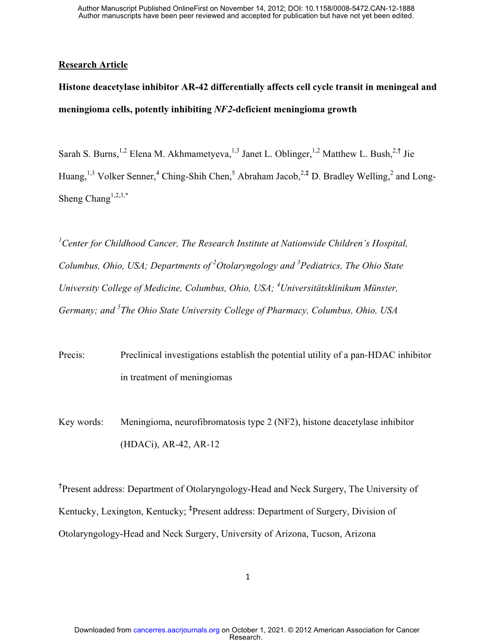 Research Article Histone Deacetylase Inhibitor