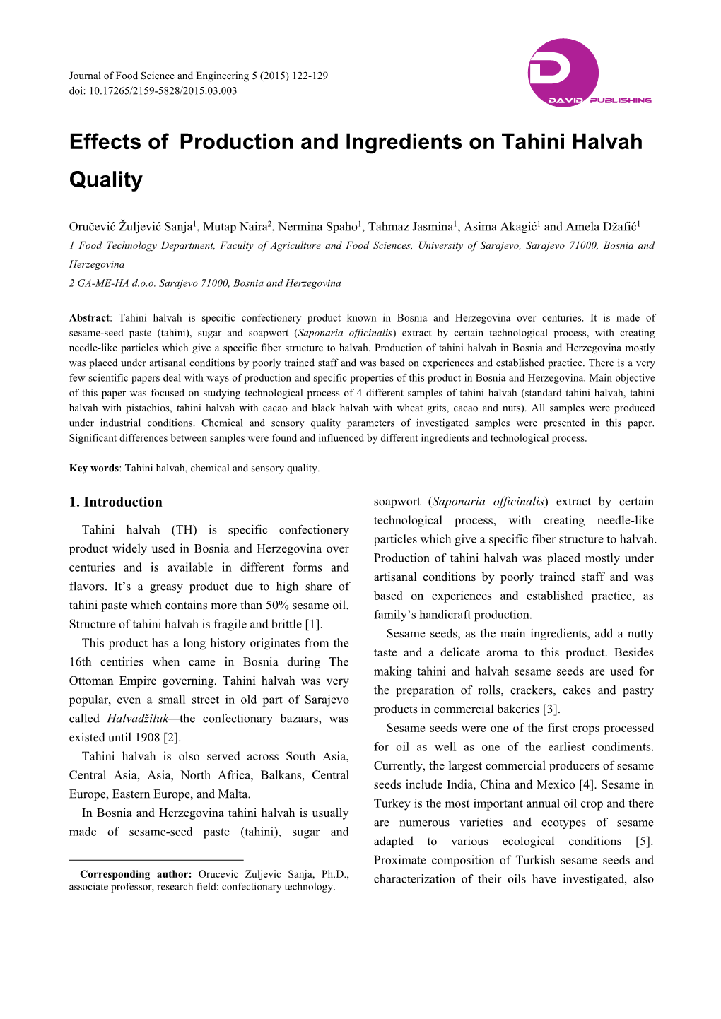 Effects of Production and Ingredients on Tahini Halvah Quality