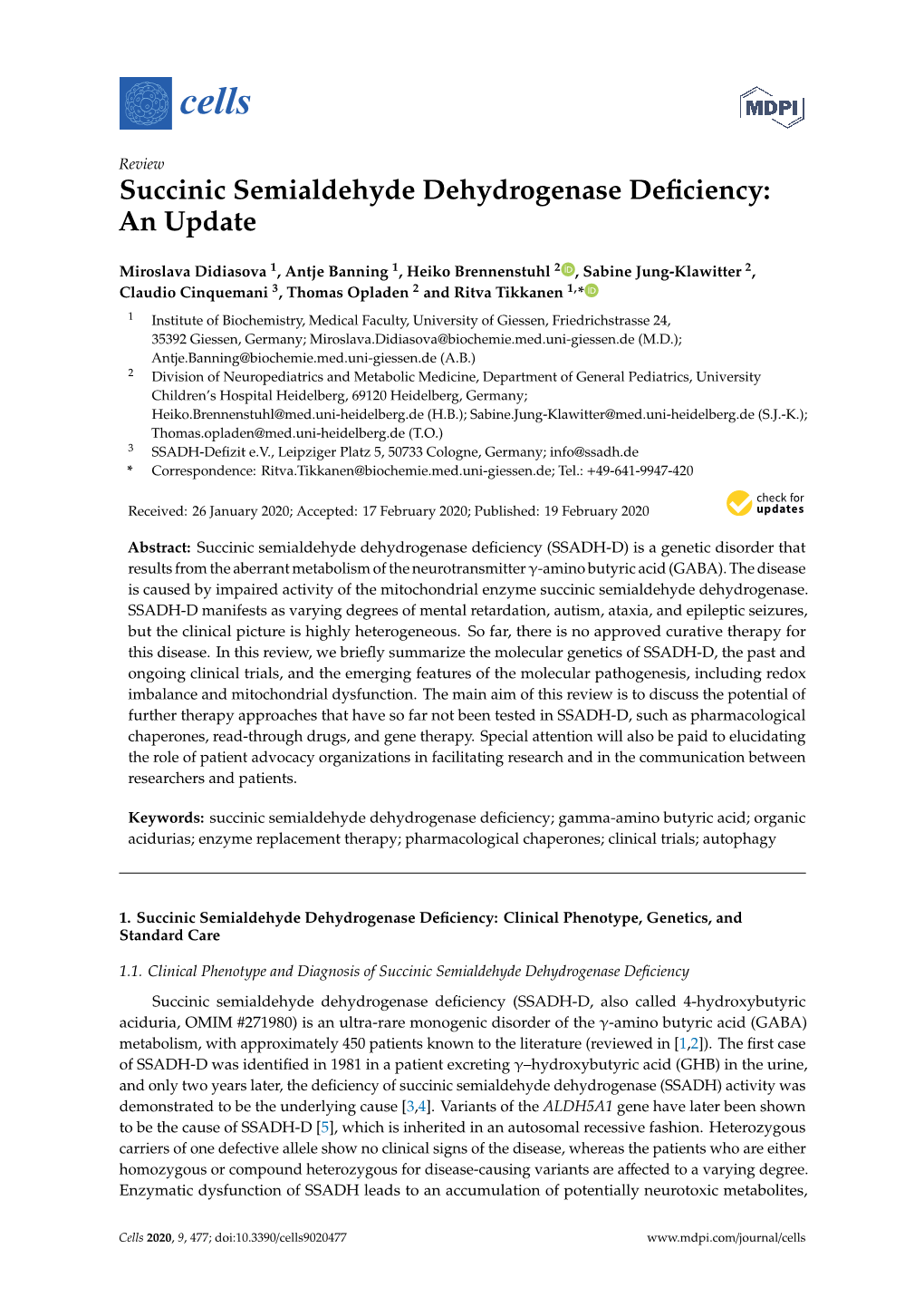 Succinic Semialdehyde Dehydrogenase Deficiency