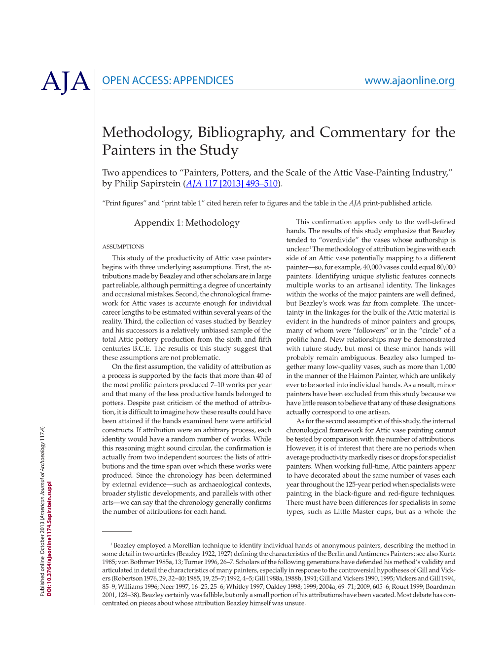 Painters, Potters, and the Scale of the Attic Vase-Painting Industry,” by Philip Sapirstein (AJA 117 [2013] 493–510)