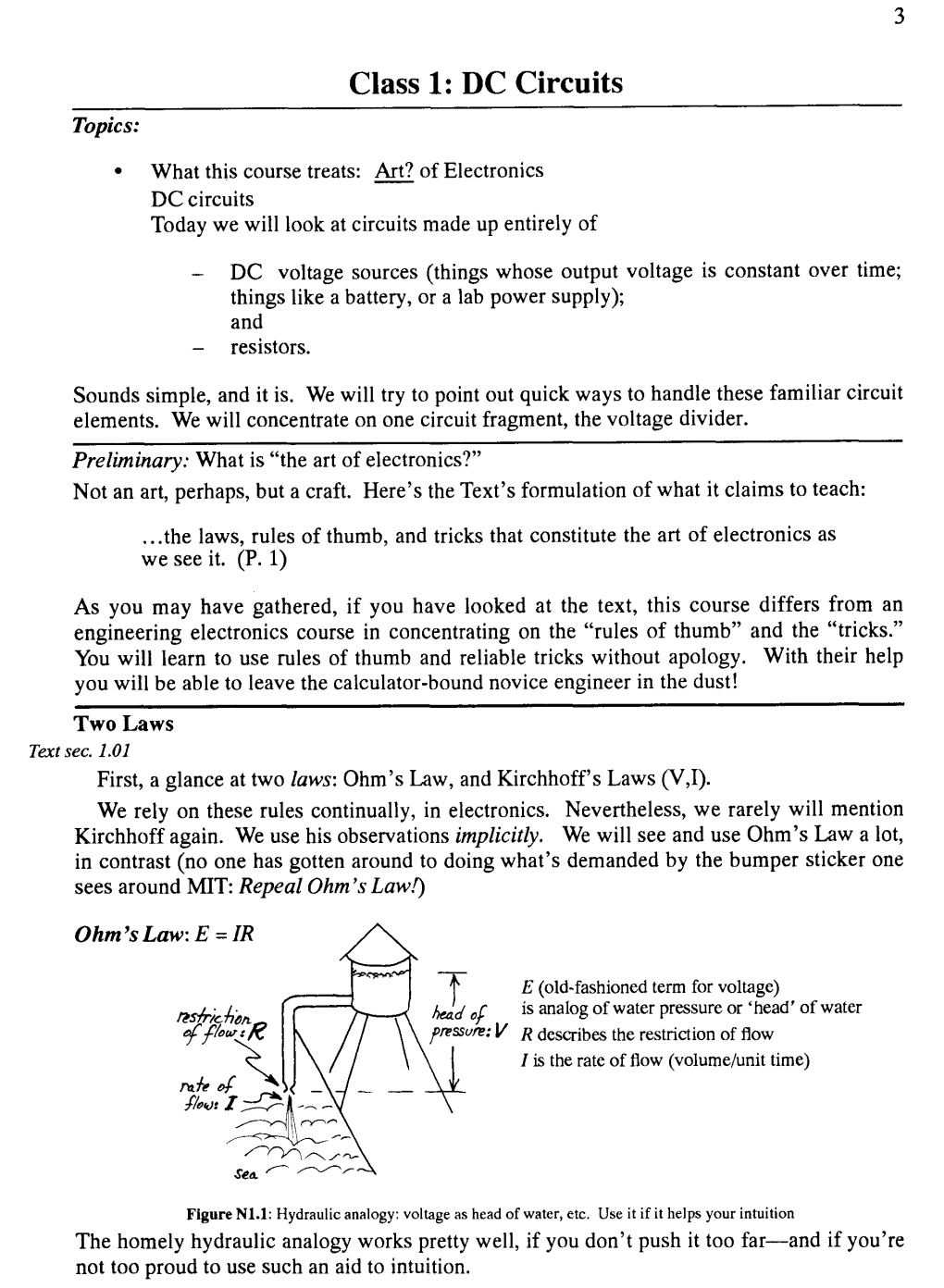 Class 1: DC Circuits Topics