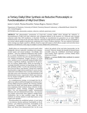 Α-Tertiary Dialkyl Ether Synthesis Via Reductive Photocatalytic Α- Functionalization of Alkyl Enol Ethers