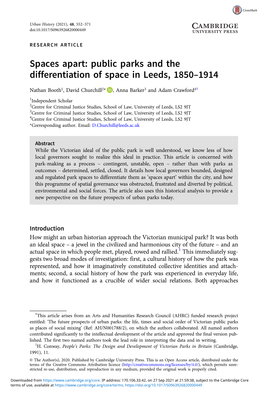 Public Parks and the Differentiation of Space in Leeds, 1850–1914