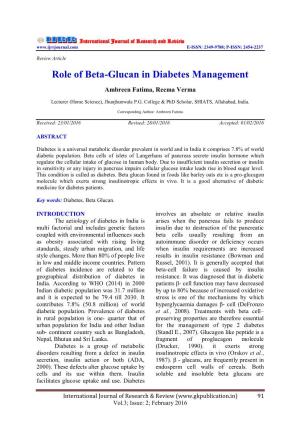 Role of Beta-Glucan in Diabetes Management