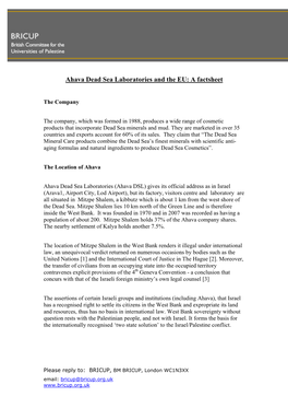 Ahava Dead Sea Laboratories and the EU: a Factsheet
