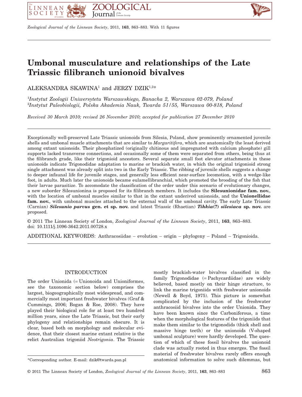 Umbonal Musculature and Relationships of the Late Triassic