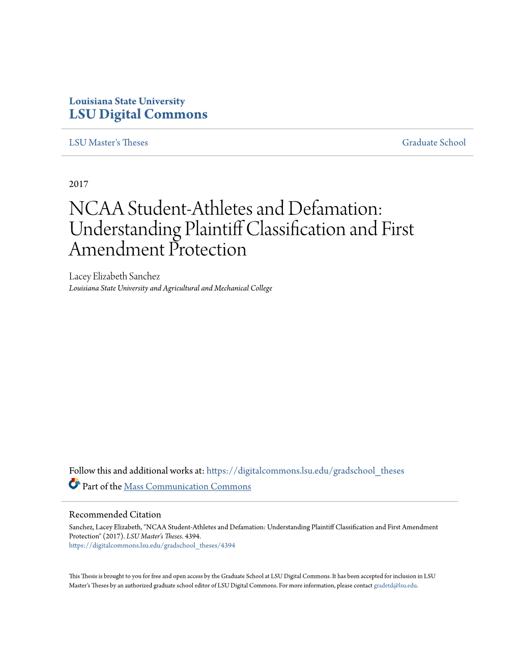 NCAA Student-Athletes and Defamation