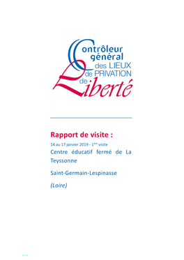 Rapport De Visite Du Centre Éducatif Fermé De Saint-Germain-Lespinasse