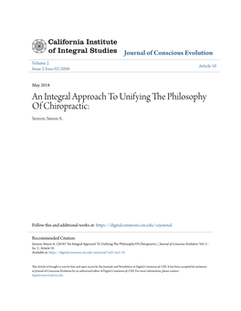 An Integral Approach to Unifying the Philosophy of Chiropractic