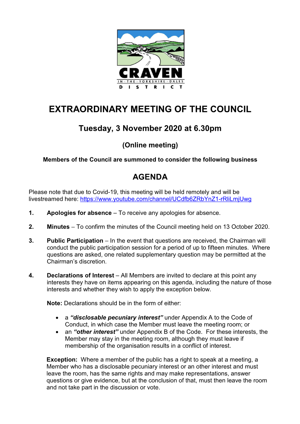 Extraordinary Meeting of the Council