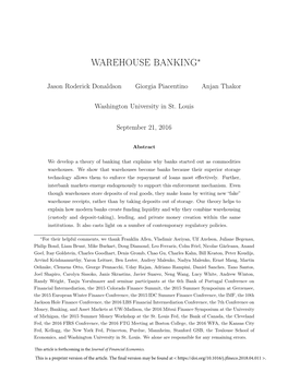 Warehouse Banking∗