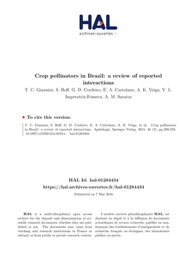 Crop Pollinators in Brazil: a Review of Reported Interactions T