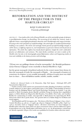 Reformation and the Distrust of the Projector in the Hartlib Circle*