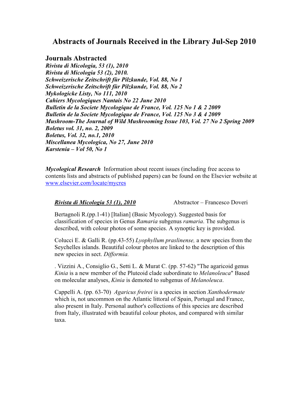 Abstracts of Journals Received in the Library Jul-Sep 2010