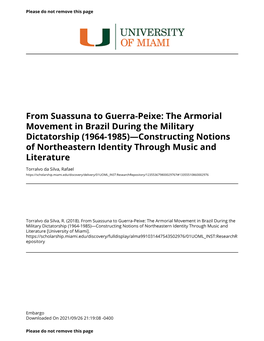 From Suassuna to Guerra-Peixe: the Armorial Movement in Brazil