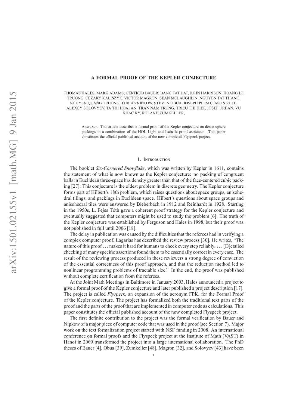 Formal Proof of the Kepler Conjecture