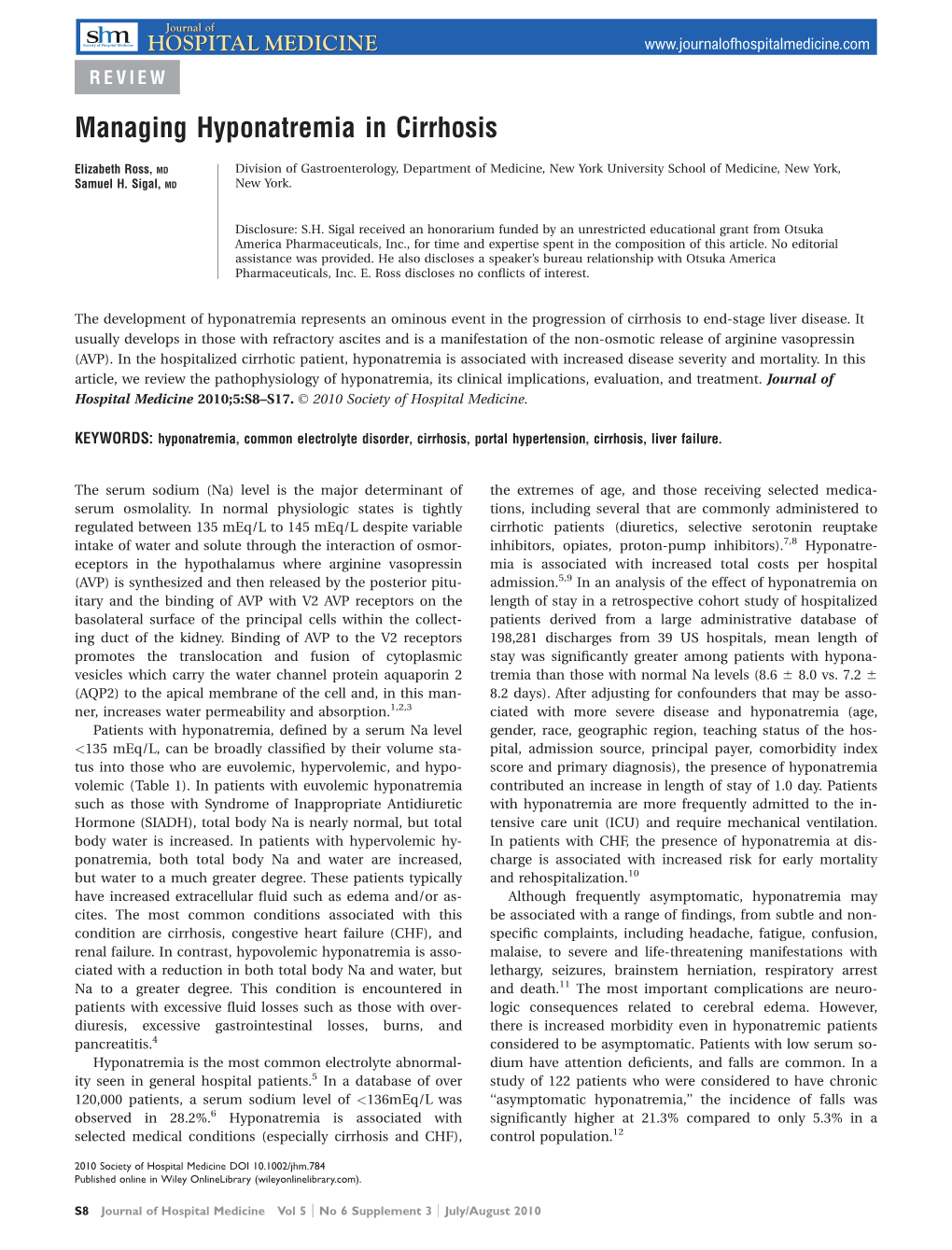 Managing Hyponatremia in Cirrhosis