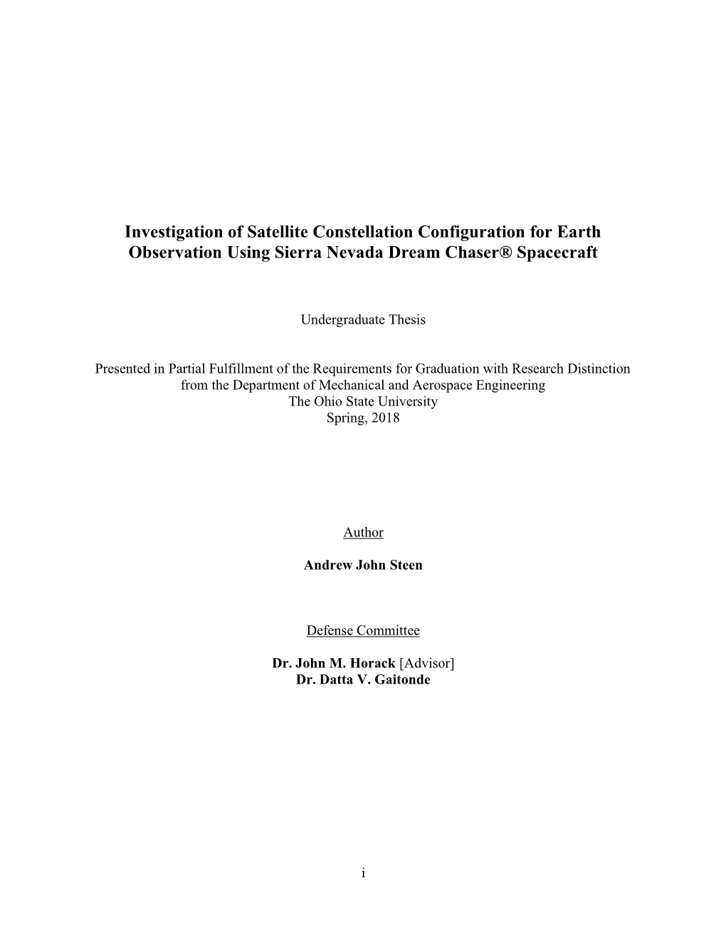 Investigation of Satellite Constellation Configuration for Earth Observation Using Sierra Nevada Dream Chaser® Spacecraft