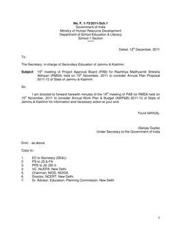 1 No. F. 1-73/2011-Sch.1 Government of India Ministry of Human