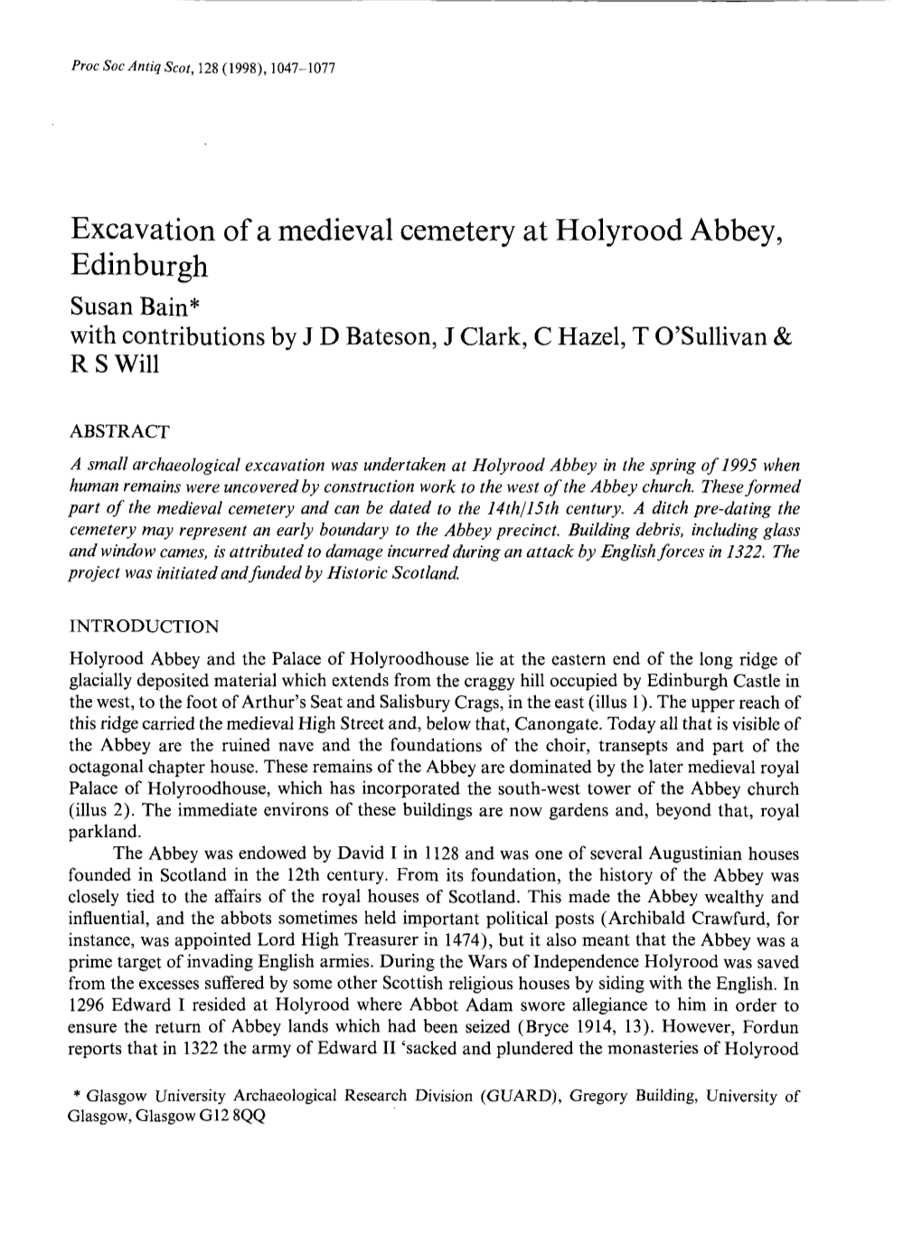 Excavation of a Medieval Cemetery at Holyrood Abbey, Edinburgh