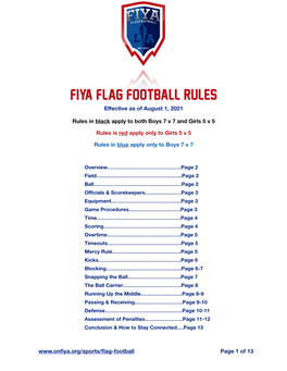 FIYA Flag Football Rules (Boys & Girls) 2021 Update