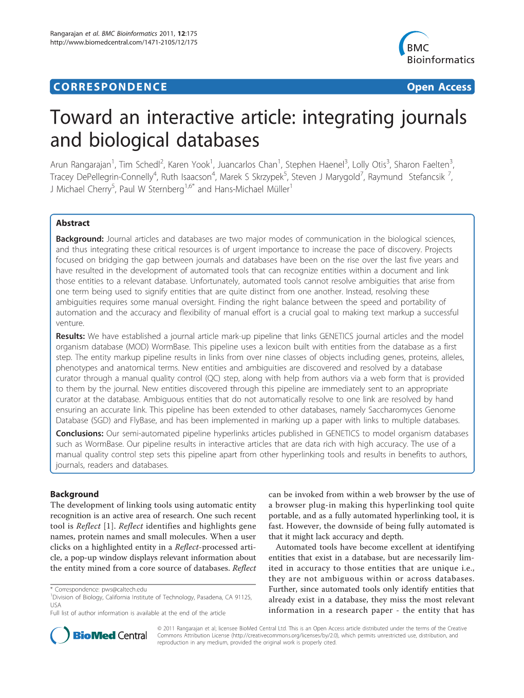 Integrating Journals and Biological Databases