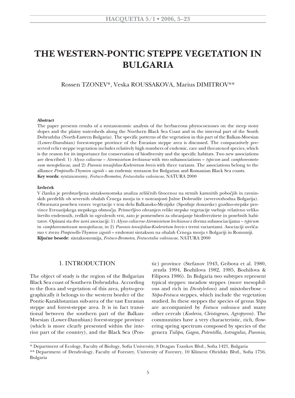 The Western-Pontic Steppe Vegetation in Bulgaria