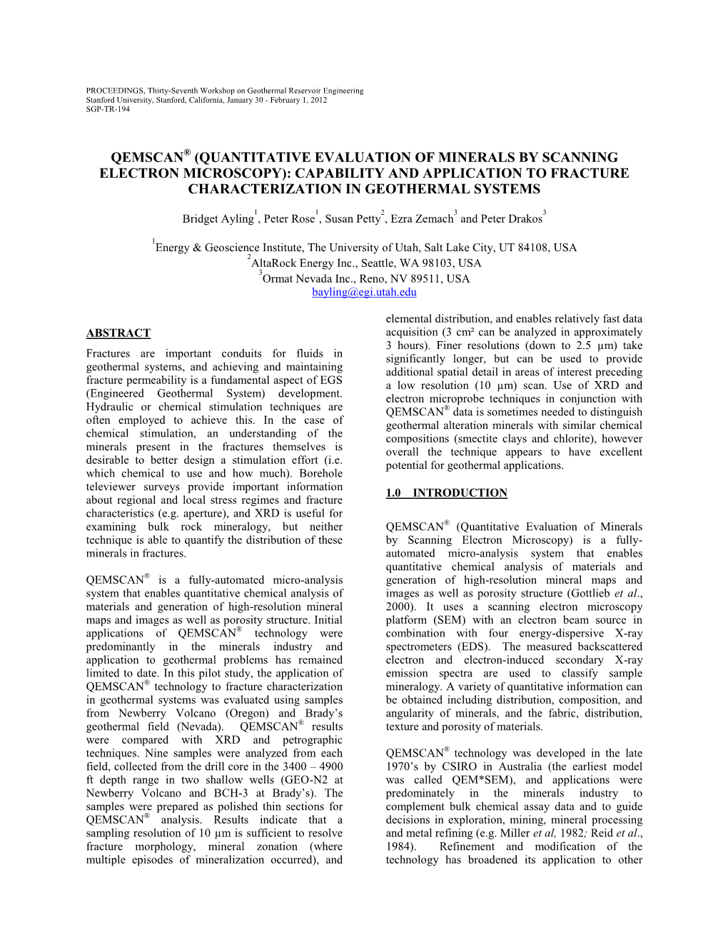 Qemscan® (Quantitative Evaluation of Minerals by Scanning Electron Microscopy): Capability and Application to Fracture Characterization in Geothermal Systems