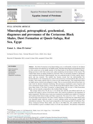 Mineralogical, Petrographical, Geochemical, Diageneses and Provenance of the Cretaceous Black Shales, Duwi Formation at Quseir-Safaga, Red Sea, Egypt
