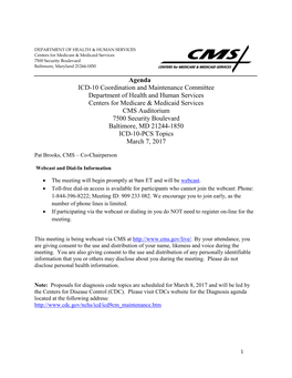 ICD-10 Coordination and Maintenance Committee Agenda